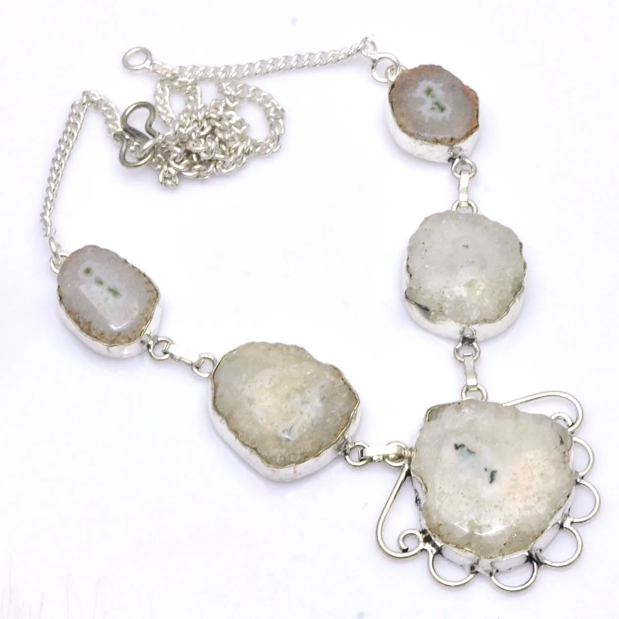 

Genuine Solar Quartz Druzy Silver Overlay over Copper, 46 cm , N4566