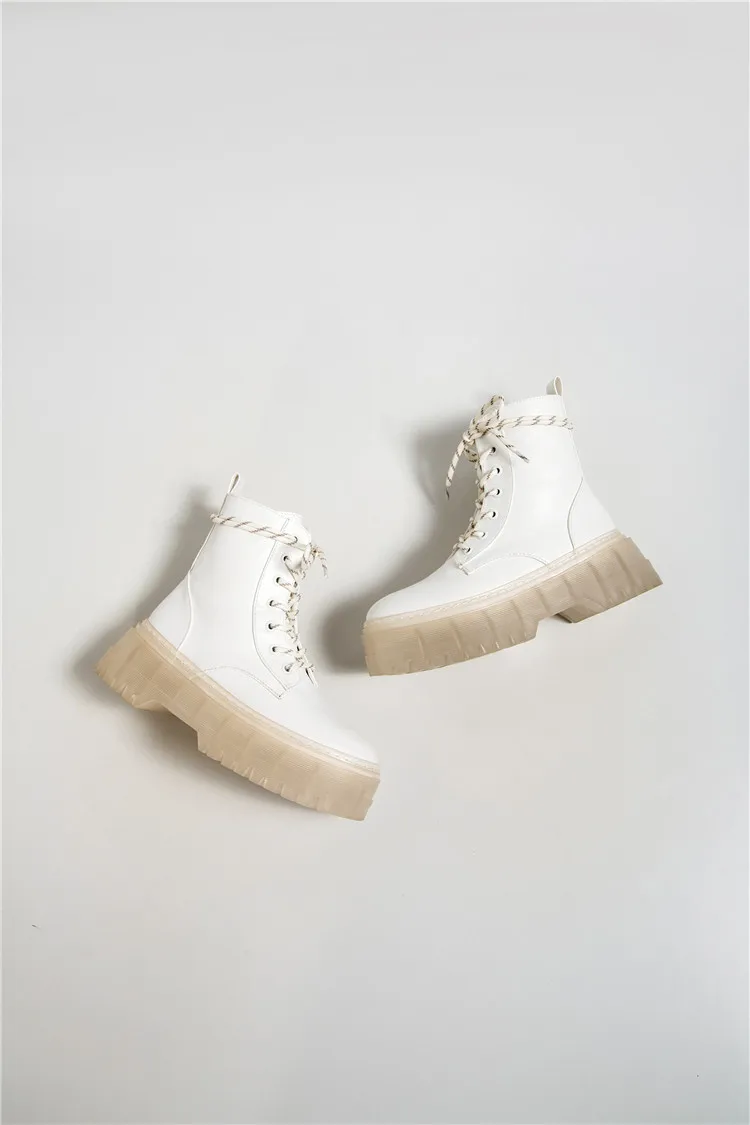 

Trifle Thick-Soled Waterproof Platform Martin Boots Women's 2020Autumn New All-Match Lace-Up White Casual Short Motorcycle Boots