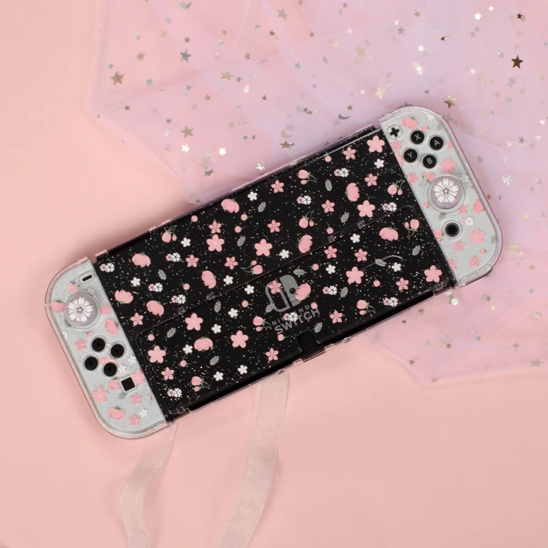 

Sakura Crystal Switch OLED Shell Pink PC Hard Cover JoyCon Controller Game Console Case For Nintendo Switch OLED Accessories