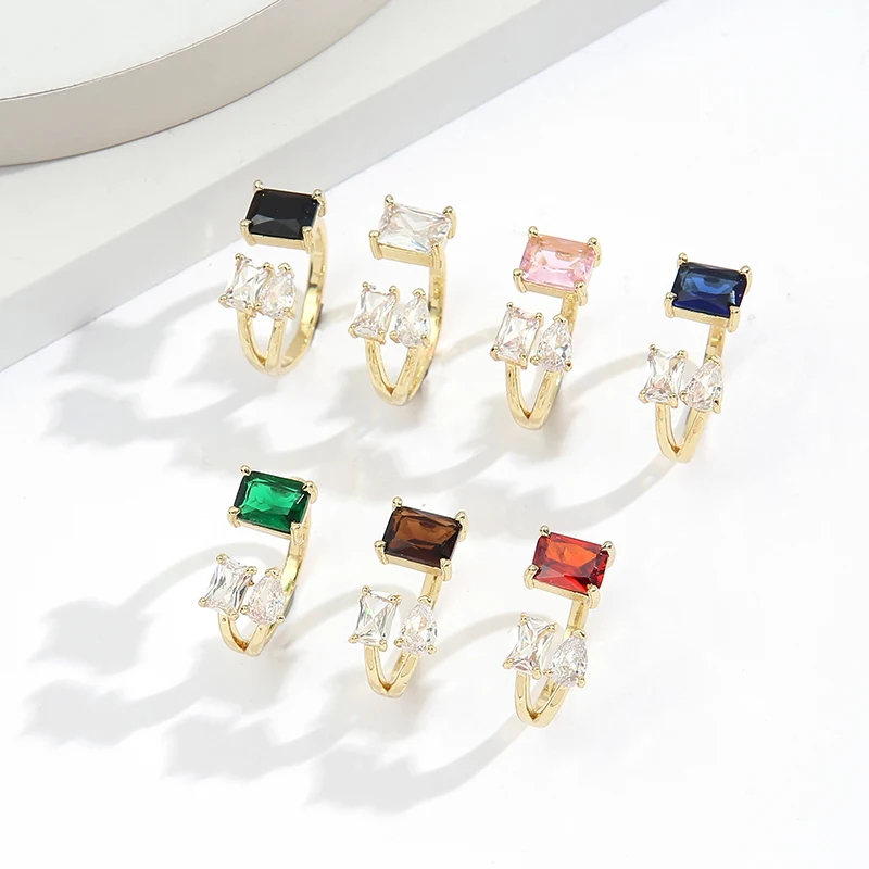 

Fashion Multi-Color Women Open Rings Shining CZ Copper Charm Gold Rings for Girl Women Wedding Party Statement Jewelry New