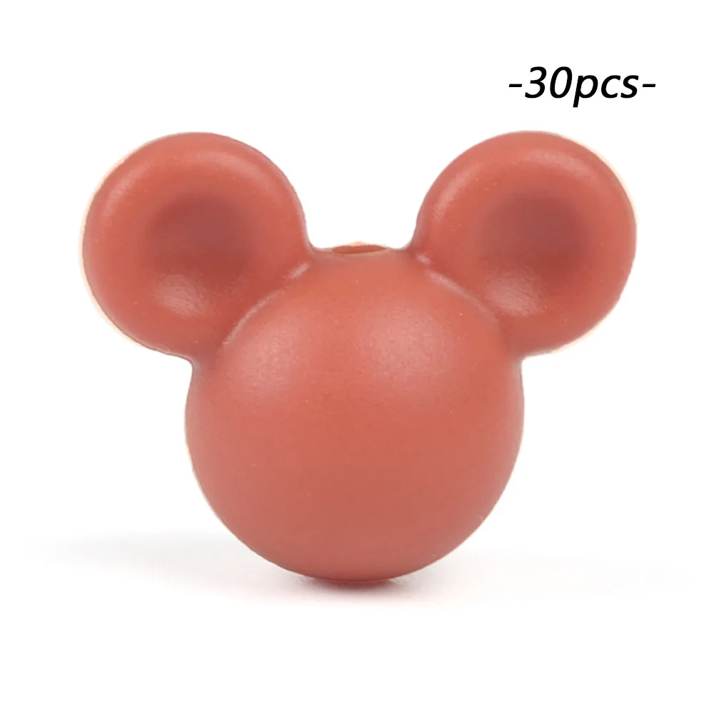brick red LOFCA 30 шт Микки силиконовые бусины BPA бесплатно мультфильм детские игрушки для прорезывания зубов пищевой силикон для кормления ожерелье для изготовления соски цепь - Цвет: brick red
