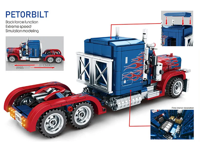 Yeshin Technic Car Toys The Peterbilt тяжелый контейнер автомобильный прицеп модель автомобиля Дети Рождественские игрушки, подарки строительные блоки кирпичи