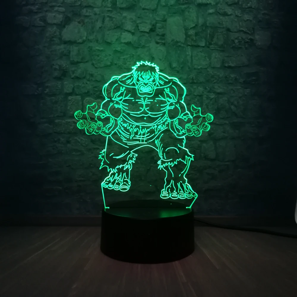 The Hulk Marvel Legend Мстители Тор Тано Халк 3D светодиодный светильник на батарейках USB настольная лампа подростковый декор для детской комнаты подарок на день рождения - Испускаемый цвет: The Hulk