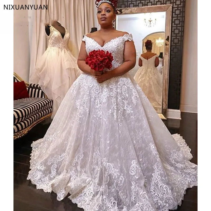 

Vestido De Noiva African Plus Size Wedding Dress Off The Shoulder Ball Gown Lace Applique Bride Gowns Vestido De Casamento
