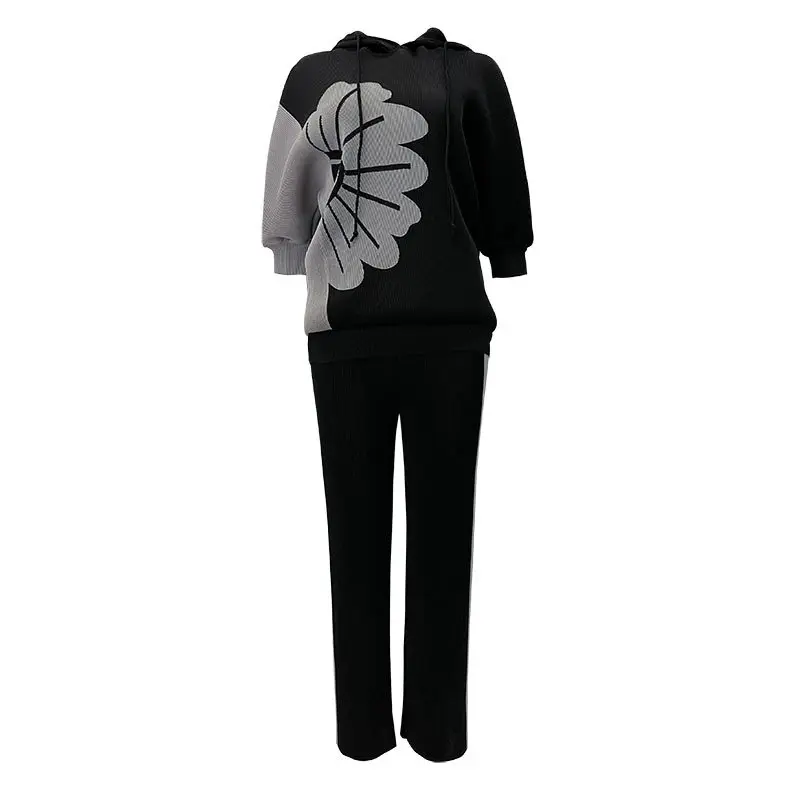 

TVVOVVIN Spring Casual Two-piece Set 2021 New Print Hooded Sweatshirt High Waist Straight Pants All-match Pants Set E5KA