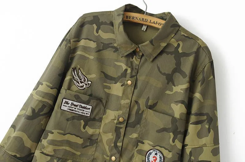 HZIJUE модная одежда с длинными рукавами chaqueta militar пальто Для женщин зеленые куртки в стиле милитари с вышивкой из Для женщин жакет, блузы, пальто