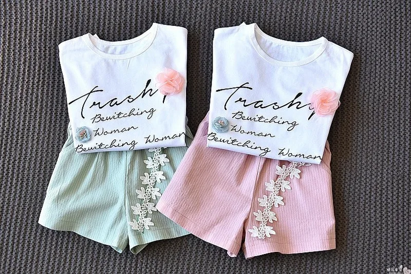 Комплекты одежды для девочек летняя детская футболка с цветочным принтом и