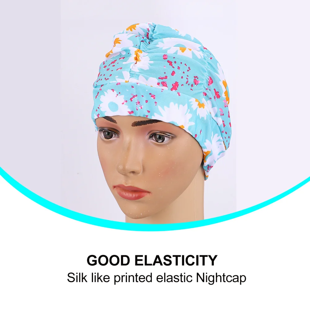 

Printed Swimming Cap Swimming Hat Sports Elastic Swimming Hat Ear Cover Swimming Head Accessory for Girls Lady (Blue)