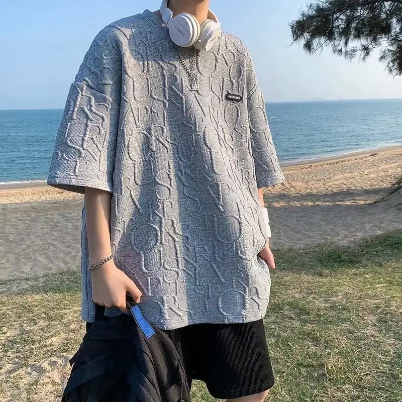 

Harajuku solid half T-shirt men's short-sleeved t-shirts 2021 summer new Korean personality high street style casual loose tops