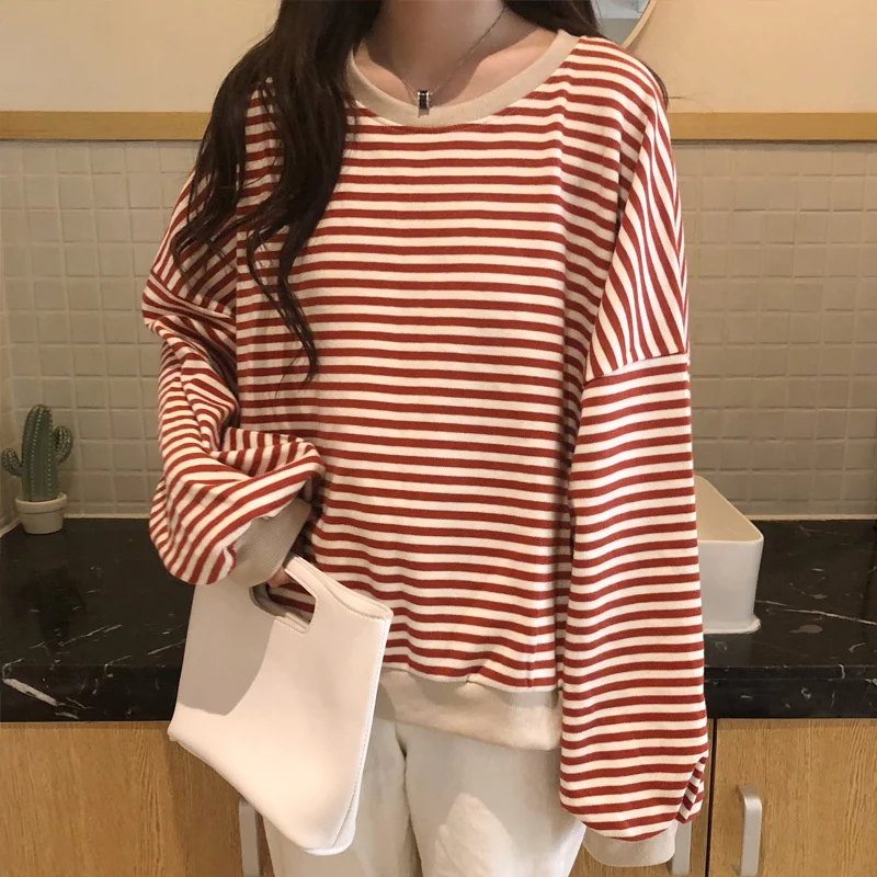 Толстовка Женская в полоску с длинным рукавом|Женские толстовки и свитшоты| |