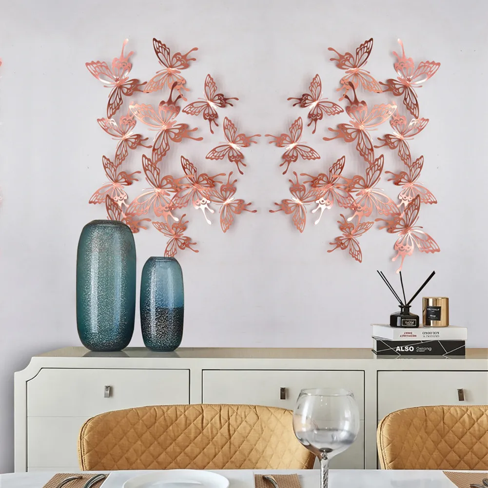 

12Pcs Butterfly Wall Stickers 3D Gold Silver Rose Gold Paper Paper Decals Room Home Decorations Wall Stickers