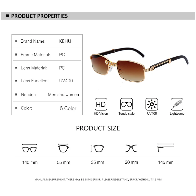 KEHU Luxury Rhinestone Sunglasses Women Brand Designer Fashion Square Sun Glasses Travel Get Together UV400 Lens XH112 | Аксессуары для