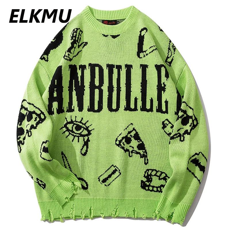 Вязаные свитера ELKUM в стиле Харадзюку Мужской пуловер оверсайз хип хоп свитер с