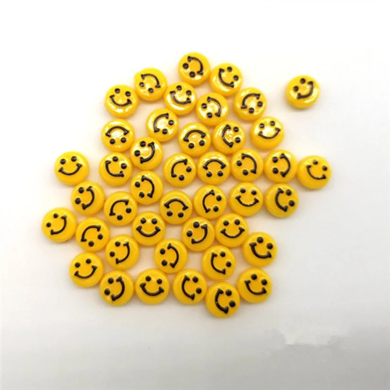New Fashion 10mm Acrylic 100pcs Relief Three-Dimensional Round Smiling Face Flat Beads DIY Jewelry Bracelet Necklace Accessories