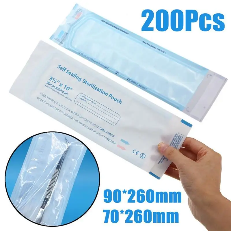 

200PCS Self Sealing Sterilization Pouch Medical Grade Paper Disposable Dental Tattoo Tool Storage Bag 260*90/70*260mm