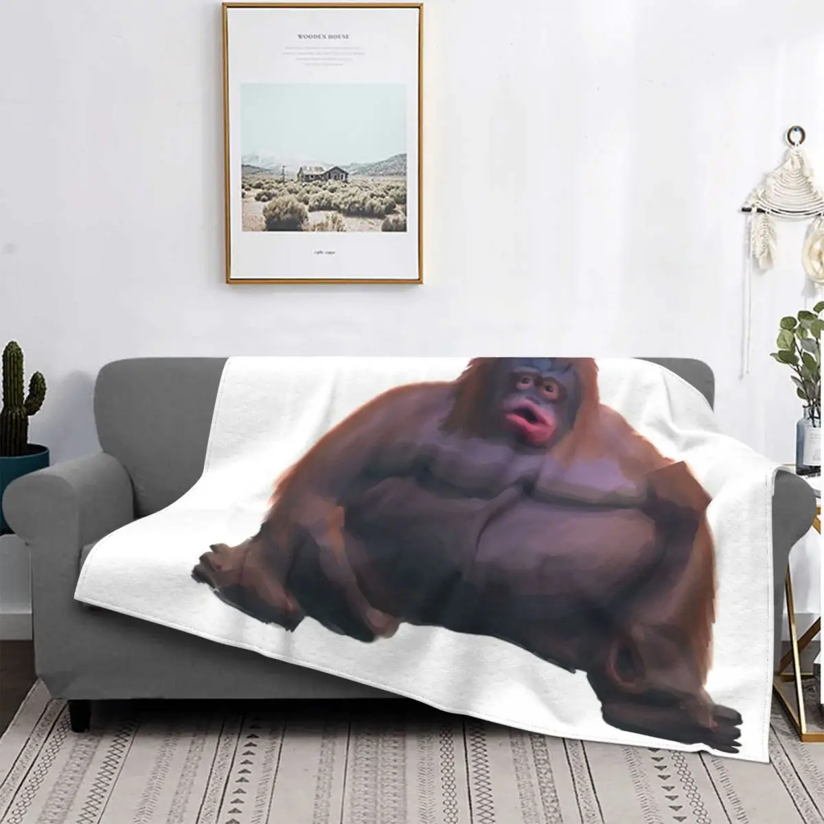 

Monke-Manta de pintura HD, colcha de cama a cuadros, manta с капучиком de felpa de Anime, mantas администраторы