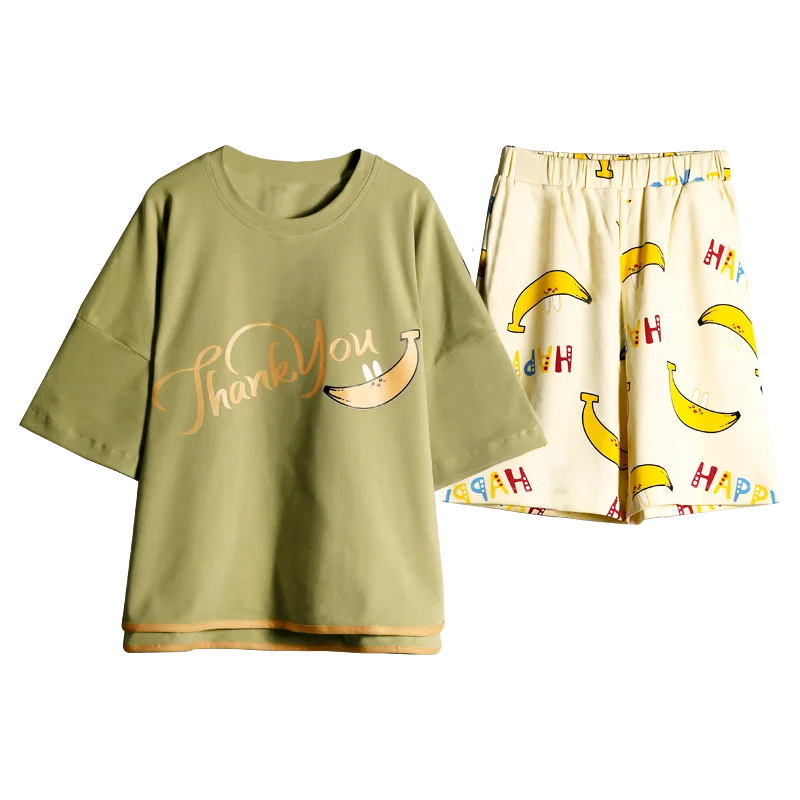 

Summer woman short-sleeved pajamas cotton cartoon fashion 2-piece pajamas shorts short-sleeved PS suit girl casual home clothing