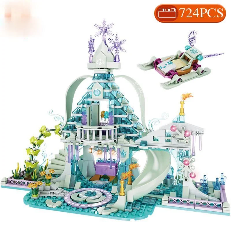 

Building Blocks Friends Girls Ice Snow Magic Castle Action Figure Carriage Princess Palace Brick Children Gift Toys