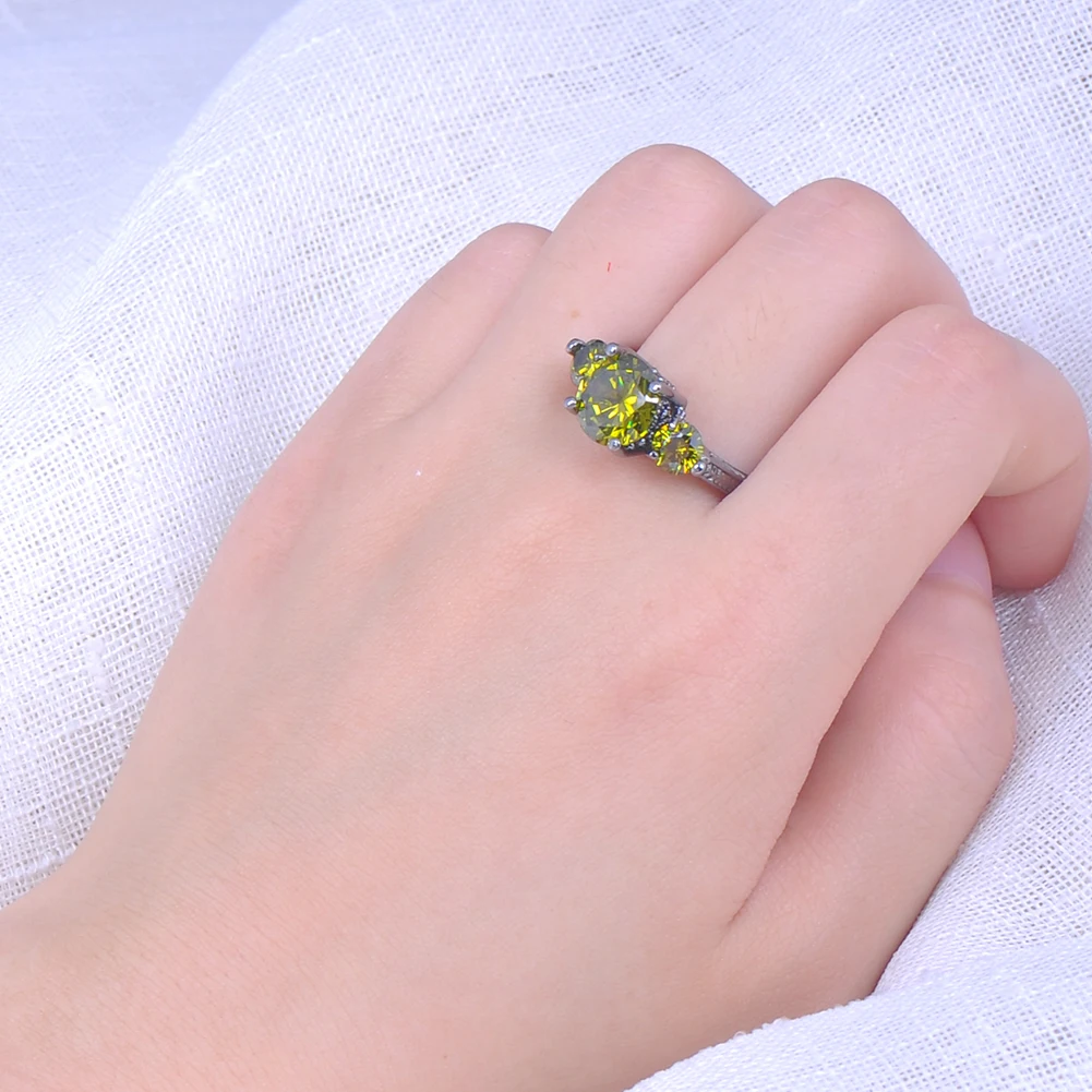 Роскошное Женское Обручальное кольцо с оливковым и зеленым кристаллом камнем 14