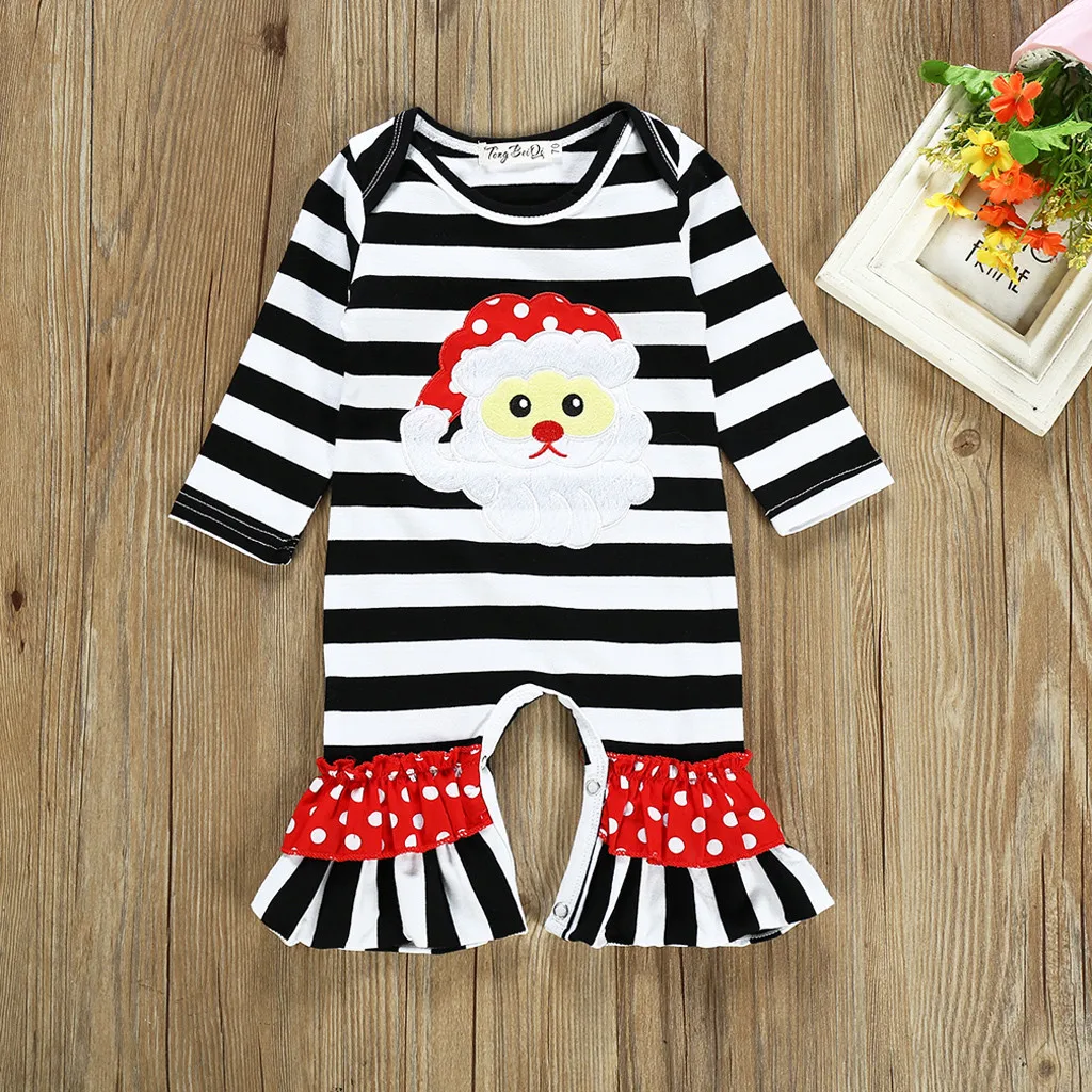 Детский комбинезон в полоску с принтом Санты|Ромперы| |