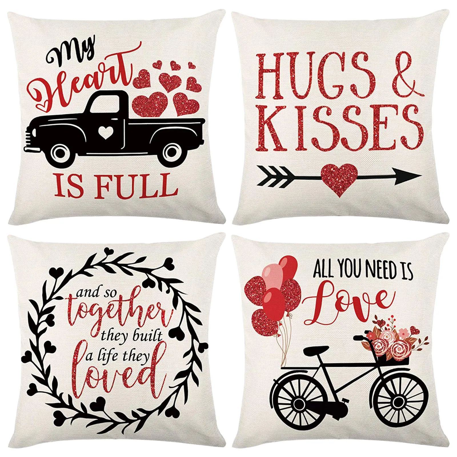 

Valentine's Day Pillow Covers 45 x 45 Cm Set of 4 Valentines Decorations