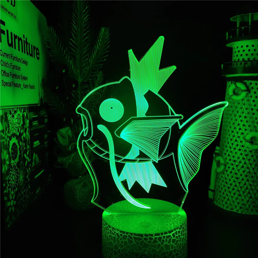 

Pokemon Magikarp Acrylic Led Night Light Anime 3D Lamp Cartoon USB Illusion Table Lamp Bedroon Decor Kids Bedside Light Gifts