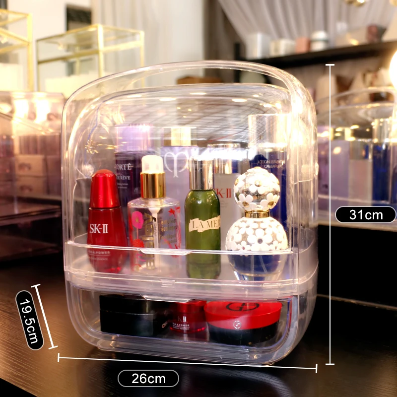 Модная черная коробка для хранения косметики двойная дверь Пыленепроницаемая