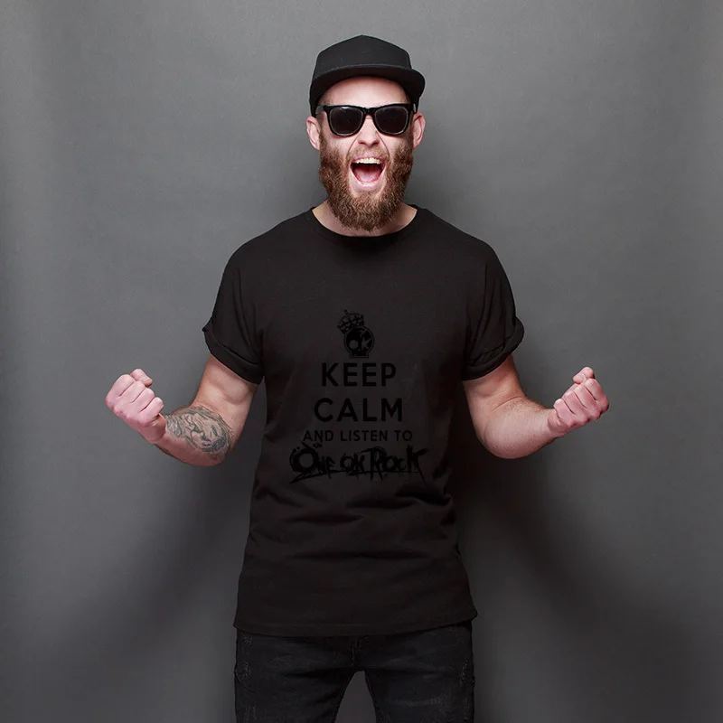 

One Ok Rock Keep Calm Slim Fit Regular T-Shirts Faddish Leisure Tees Pure Cotton Unique T-Shirt For Unisex