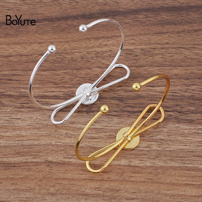 

BoYuTe (5 Pieces/Lot) Metal Line Twisted Bow-Knot Bracelet Base with 12MM Cabochon Blank Tray Diy Handmade Jewelry Materials