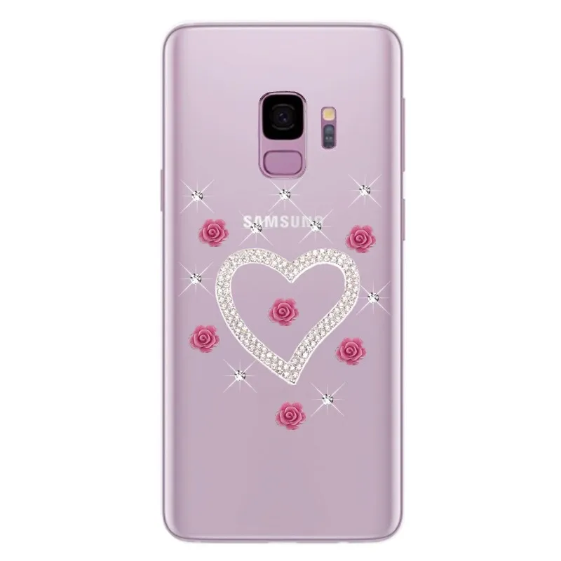 S9 плюс Чехол украшеннный горным хрусталем для Samsung Galaxy A8 A6 2018 J2 A2 Core J4 J6 A7 A9 A20E A70 A50