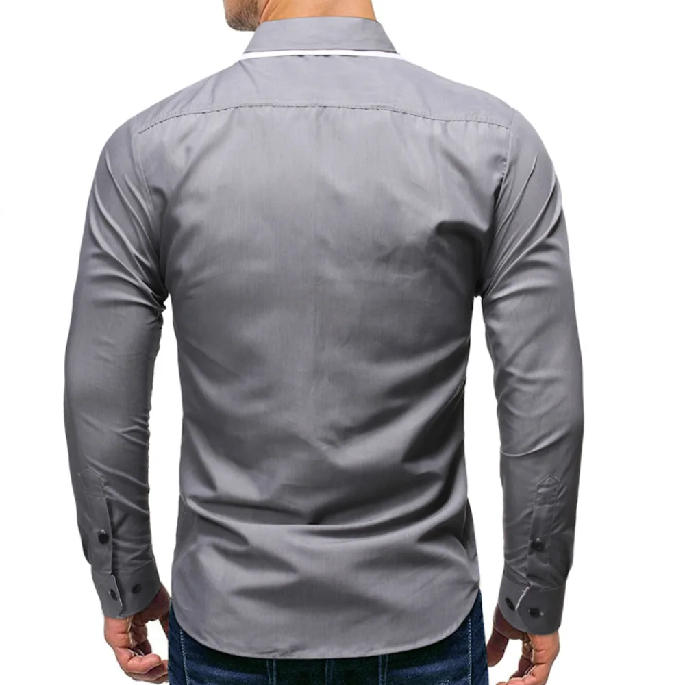 

2019 Autumn New Men's Casual Long Sleeve Shirts Male Slim Fit Black Gray Patchwork Shirt Men Business Shirt Tops S-2XL