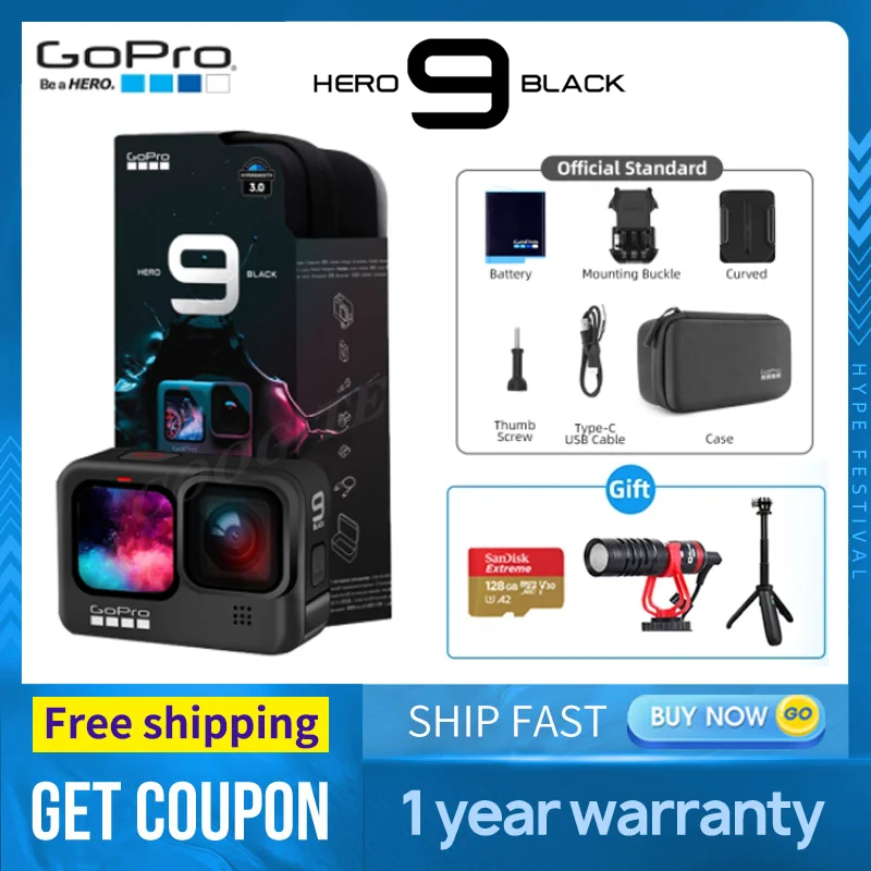 Черная подводная Экшн Камера GoPro HERO 9 4K 5K с цветным передним экраном Спортивная