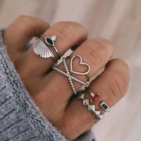 6 pcsset women heart shell crown boho crystal rings set women boho silver color joint finger kunckle ring party wedding jewelry