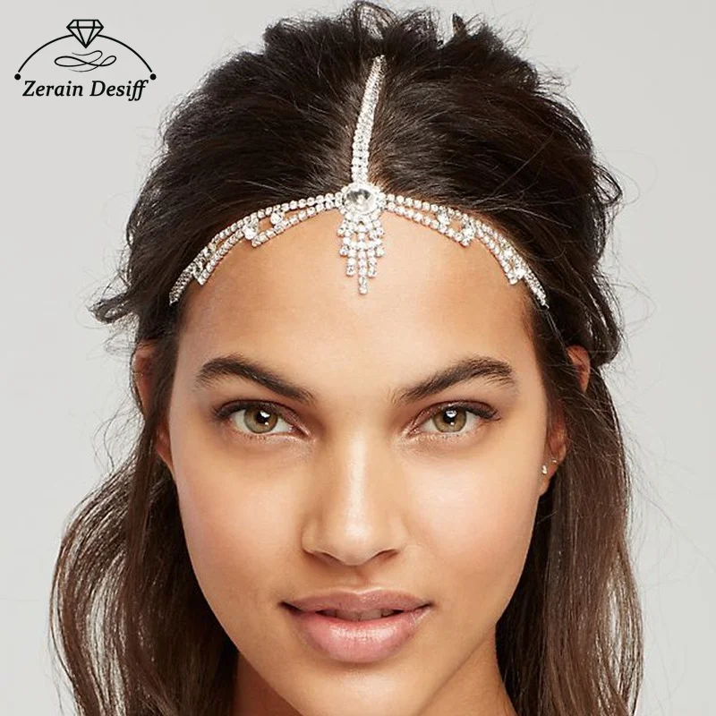 

Simple Rhinestone Tassel Forehead Chain Full Rhinestone Elastic Cord Hair Band Female Hair Chain Hair Accessories for Bride