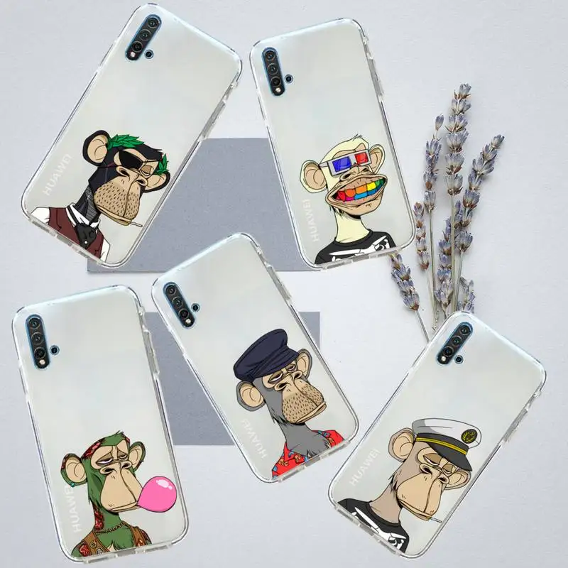 

Boring Monkey Club cartoon Phone Case Transparent for Huawei honor P mate 40 20 30 10 50 i 9 x mate pro lite 8a