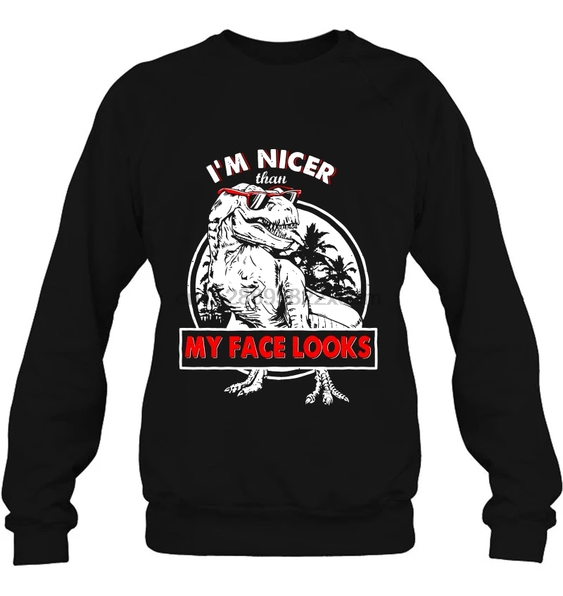 Мужская толстовка с капюшоном I'm Nicer Than My Face выглядит T-Rex очками версия женская
