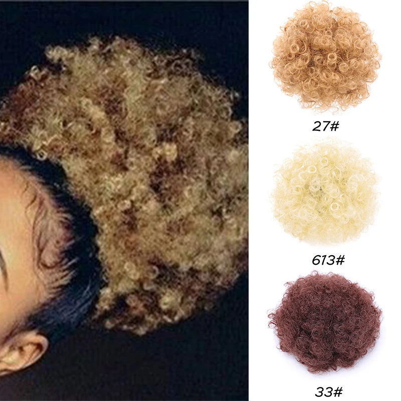 

Afro Kinky Pony Tail Clip in on Synthetic Hair Bun Hair Extensions Synthetic Puff African American Afro Bun Wrap Drawstring Hair