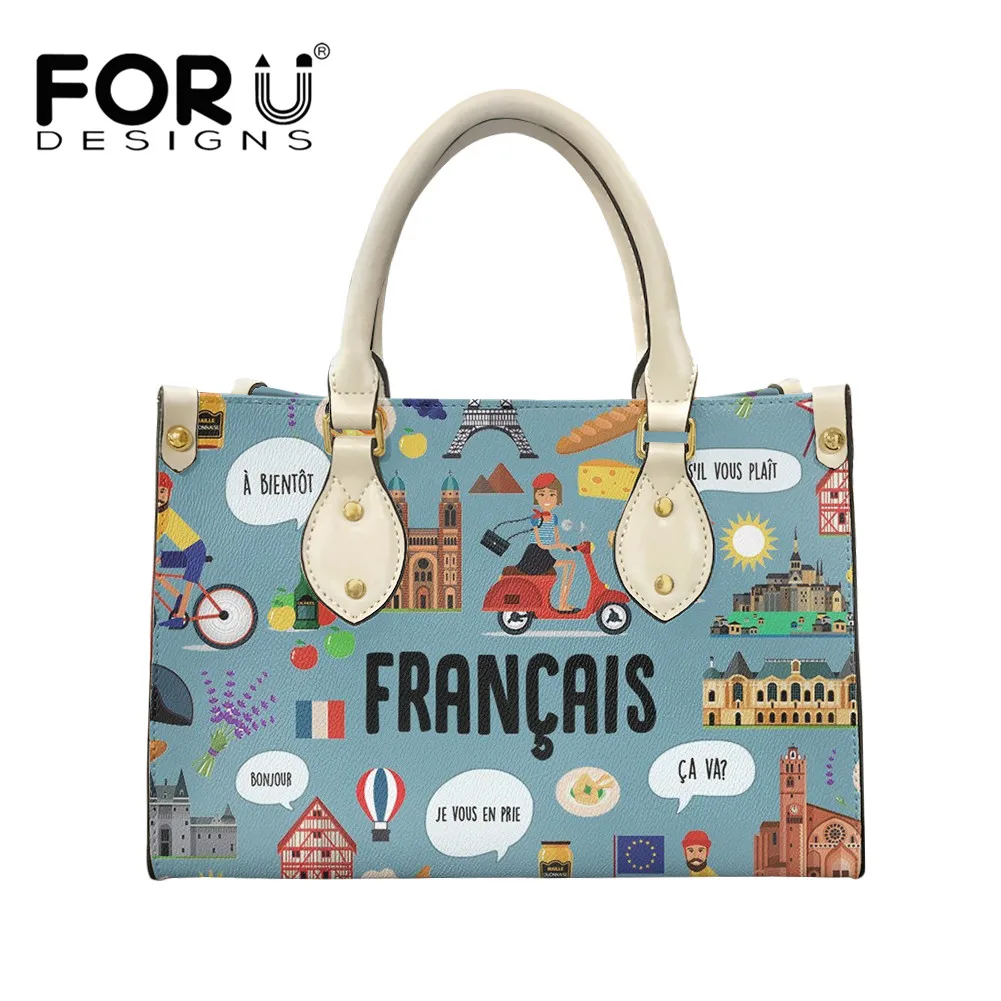 

FORUDESIGNS French/German/Spanish Teacher Pattern Leather Tote Bags For Women Party Handbags Ladies Fashion Messenger Bag Bolsa