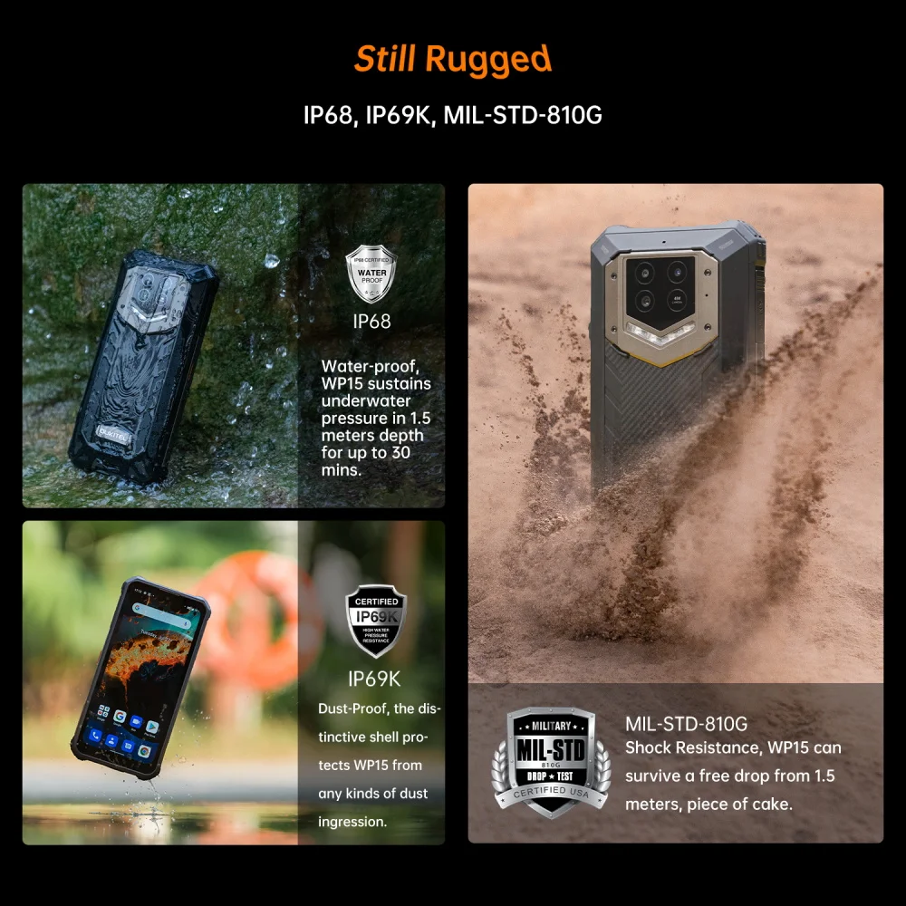 Oukitel WP15 Rugged 5G Smartphone 15600mAh Android 11 Mobile Phone 6.5&quot HD+ Octa Core Cellphone MT6833 8GB+128GB Telephones NFC |