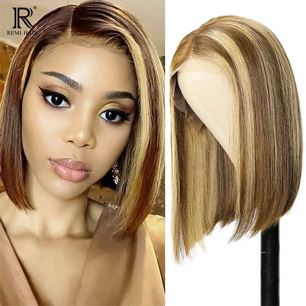 

REMI 4/27 # хайлайтер прямой парик Боб парик из человеческих волос парики на шнуровке Омбре 4x4 кружевной парик 8-16 дюймов 150 Плотность Боб парик дл...