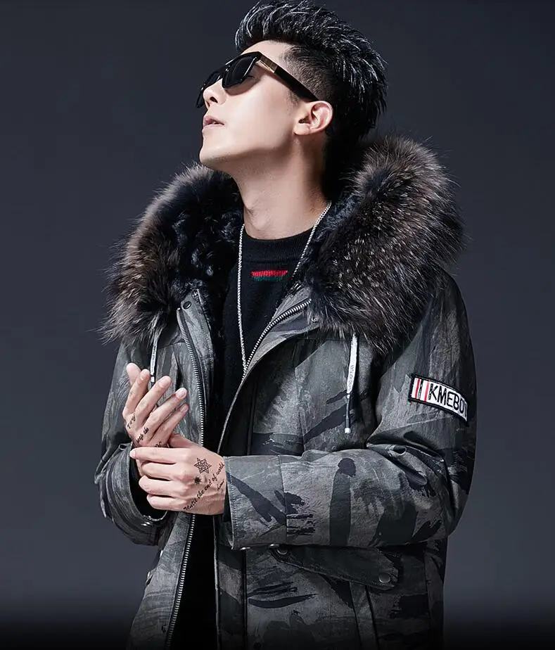 

warm New Camouflage Men's Parka long Winter jacket coat Raccoon fur collar Snow mountain wool liner