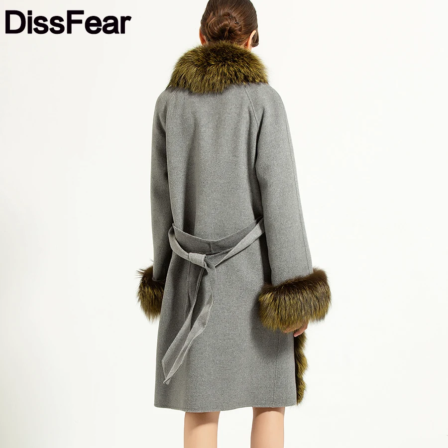 96 см Женская Шуба из натурального меха серебристой лисы кашемировая куртка в