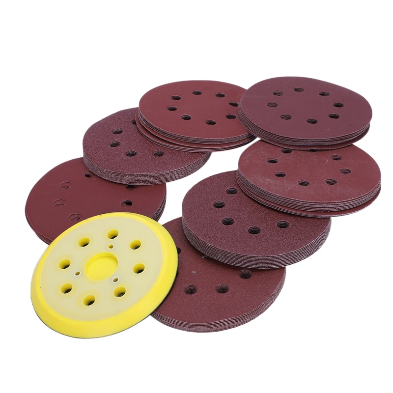 GTBL 70 Pcs 5-Inch Sanding Discs with Sander Pad 8-Hole Durable 40/80/120/240/320/600/800 Assorted Grits Sandpaper | Инструменты