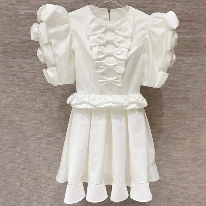 

Женское приталенное платье принцессы, элегантное белое вечерние трапециевидной формы во французском стиле с рукавами-фонариками и бантом ...