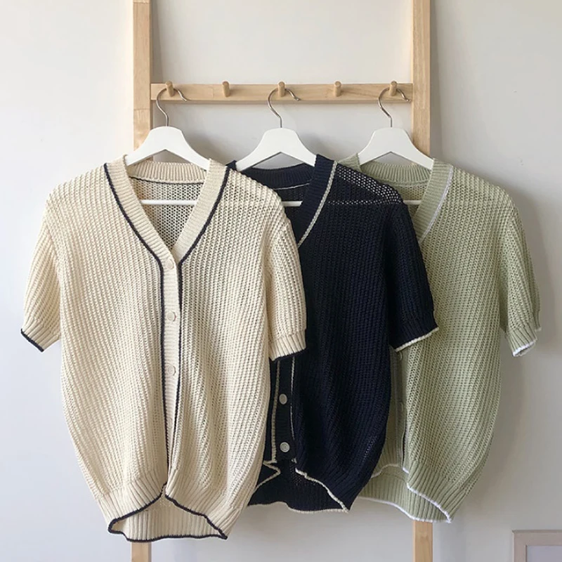 

Alien Kitty 2021 New Summer Women Female Solid Sleeve Fashion All-Match Clothes Open Stitch Blouse Knitted Slim T-Shirts Elegant