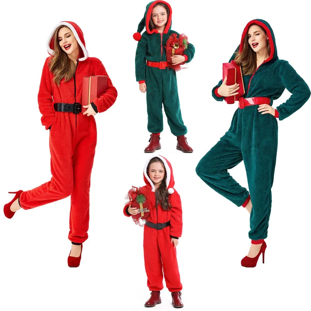 Костюм Санта Клауса для взрослых и детей Рождественский костюм эльфа девочек