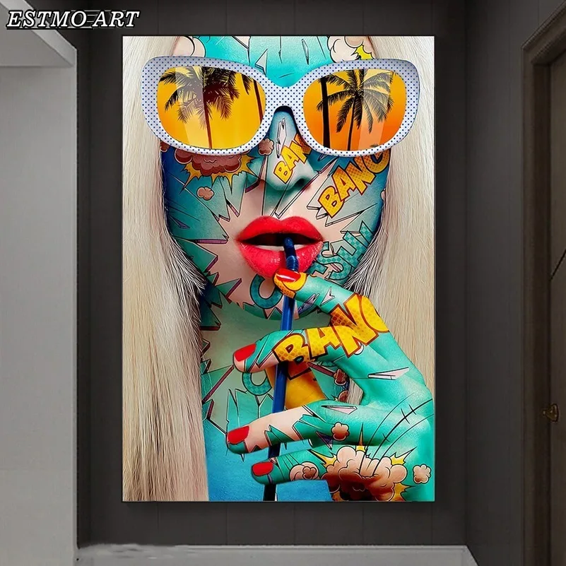 

Abstract Graffiti Art Girl Home Decor Poster One Piece and Colorful Woman Modern Wall Art Canvas Painting Street Parlor Cuadros