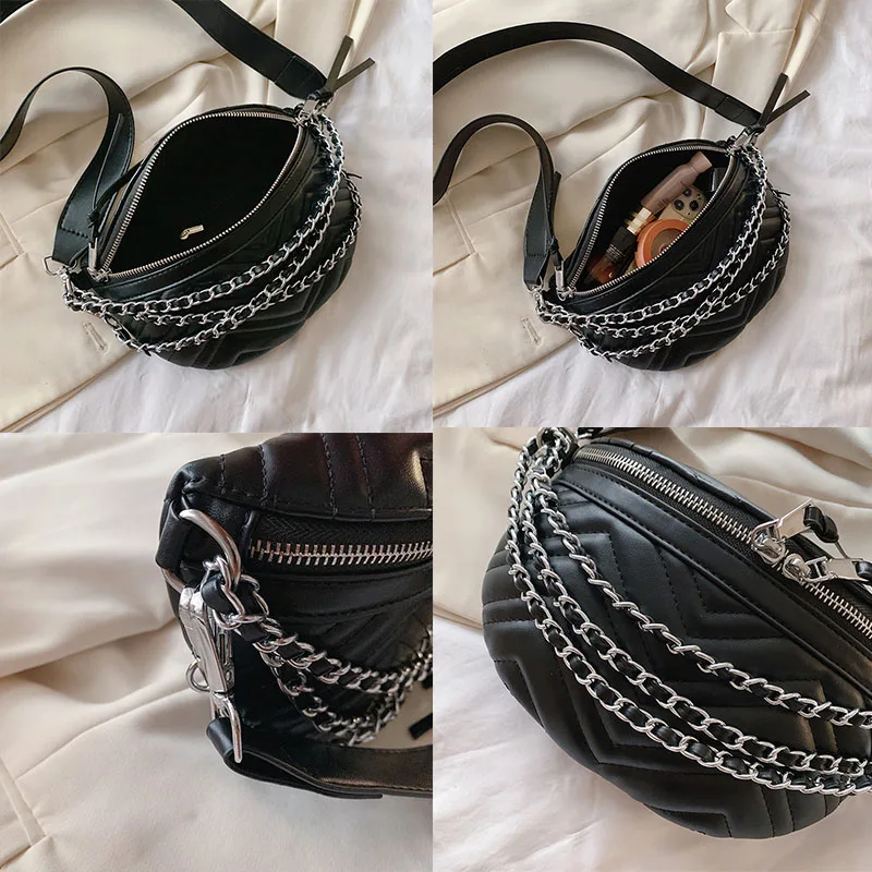 

2021New Chain Women Fanny Pack Fashion Leather Waist Bag Shoulder Crossbody Chest Bags Luxury Designer Handbags Female Belt Bag