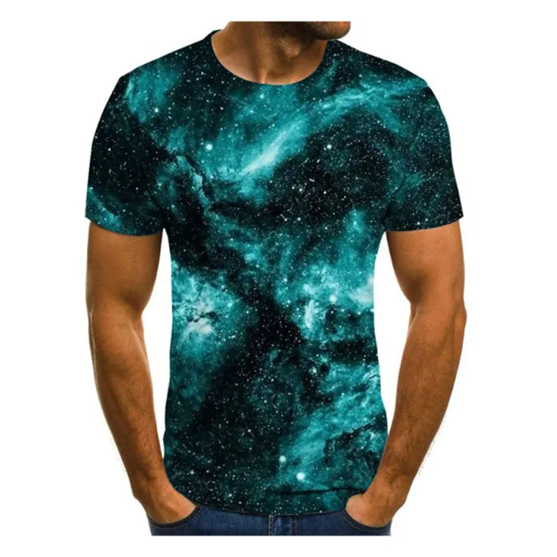 

2021 New Fashion Men's T-shirt Beautiful Starry Sky Tops Summer Round Neck Shirt Trendy Streetwear 3D Printed Short Sleeve Style