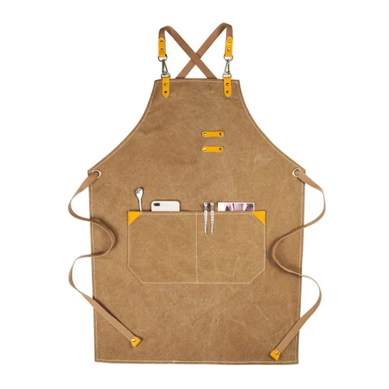Серый брезентовый фартук перекрещивающийся хлопковый ремень кафе бармен